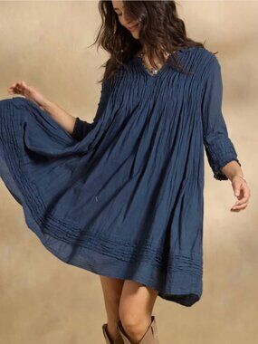 Navy Blue Sundance JP and Mattie Crinkly Mini Dress - Boho Cottagecore Breezy